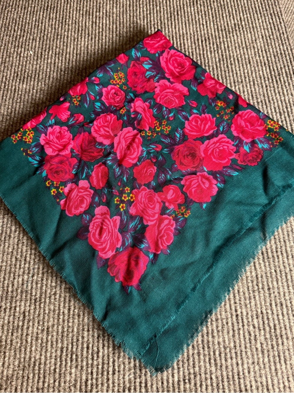 Vintage Teal & Magenta Floral 100% Wool Scarf Baar & Beards Japan